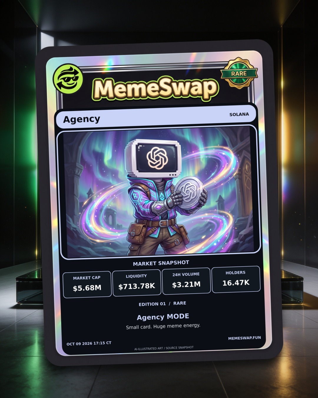 Agency (Agency), solana, RARE holographic MemeSwap collectible card, edition 1