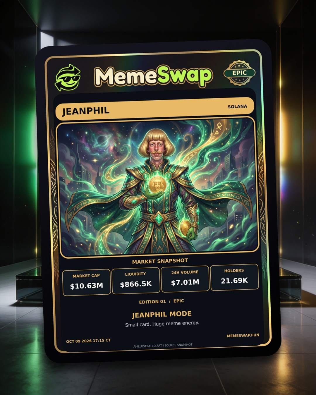 Jean Phil (JEANPHIL), solana, EPIC holographic MemeSwap collectible card, edition 1