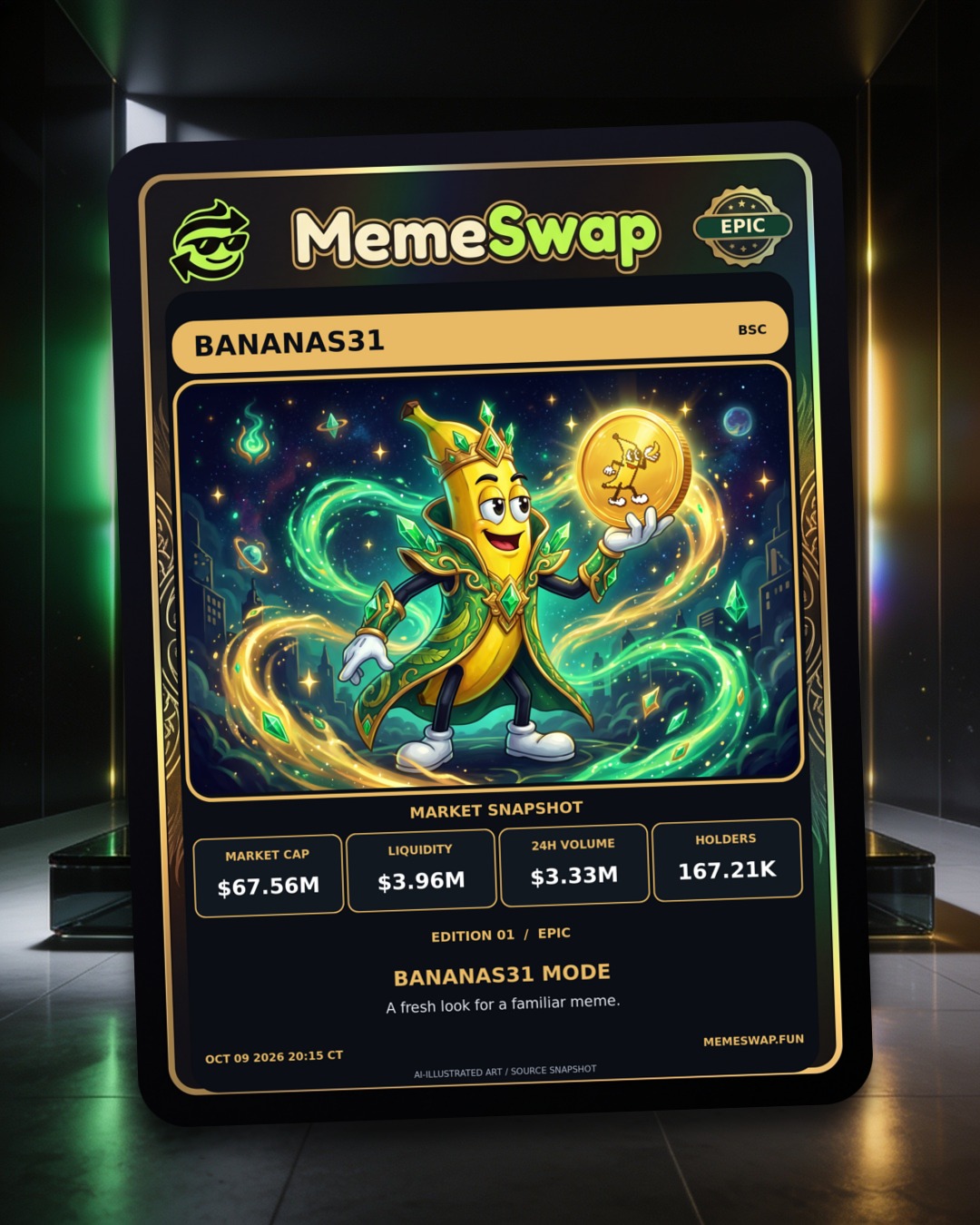Banana For Scale (BANANAS31), bsc, EPIC holographic MemeSwap collectible card, edition 1