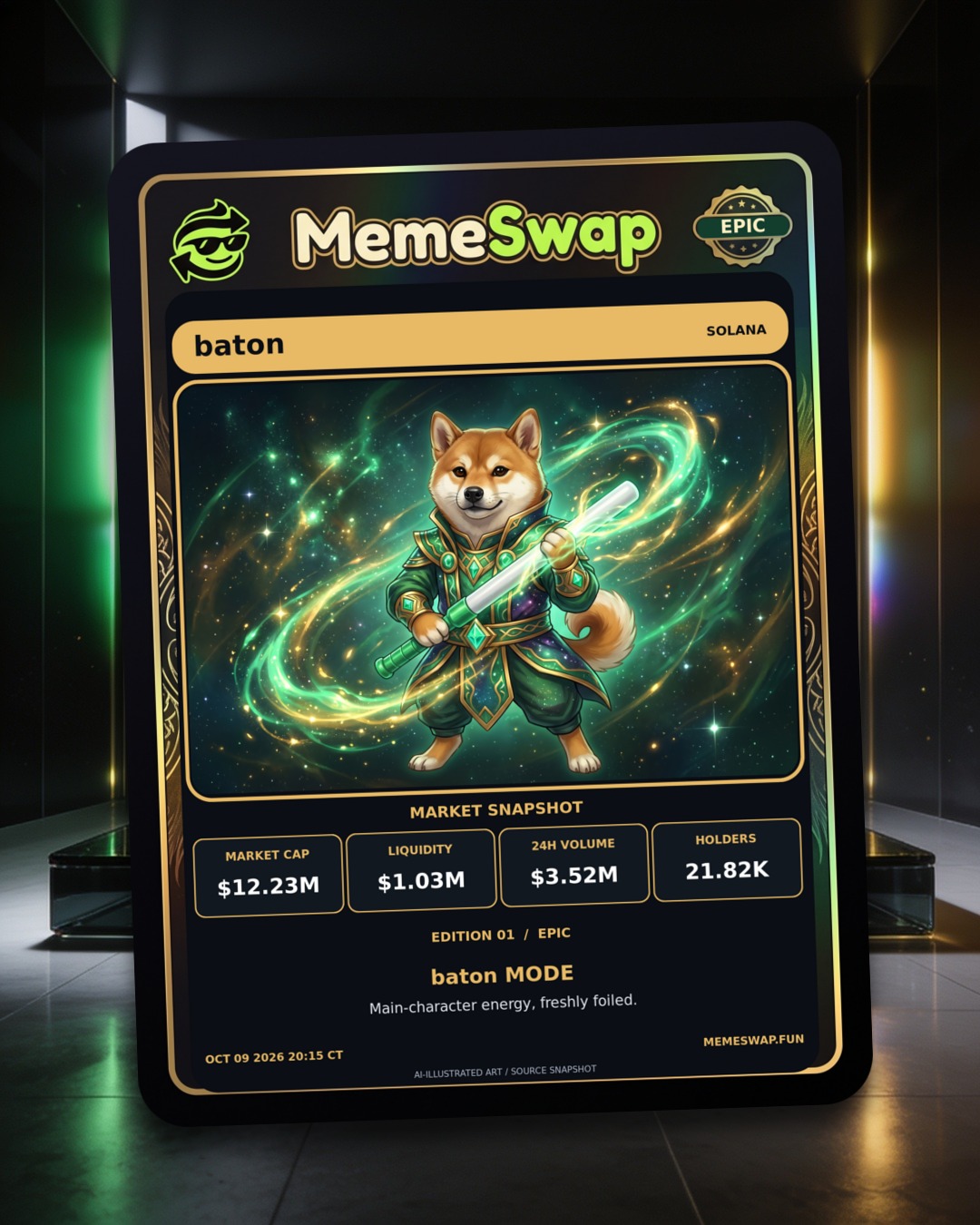baton (baton), solana, EPIC holographic MemeSwap collectible card, edition 1