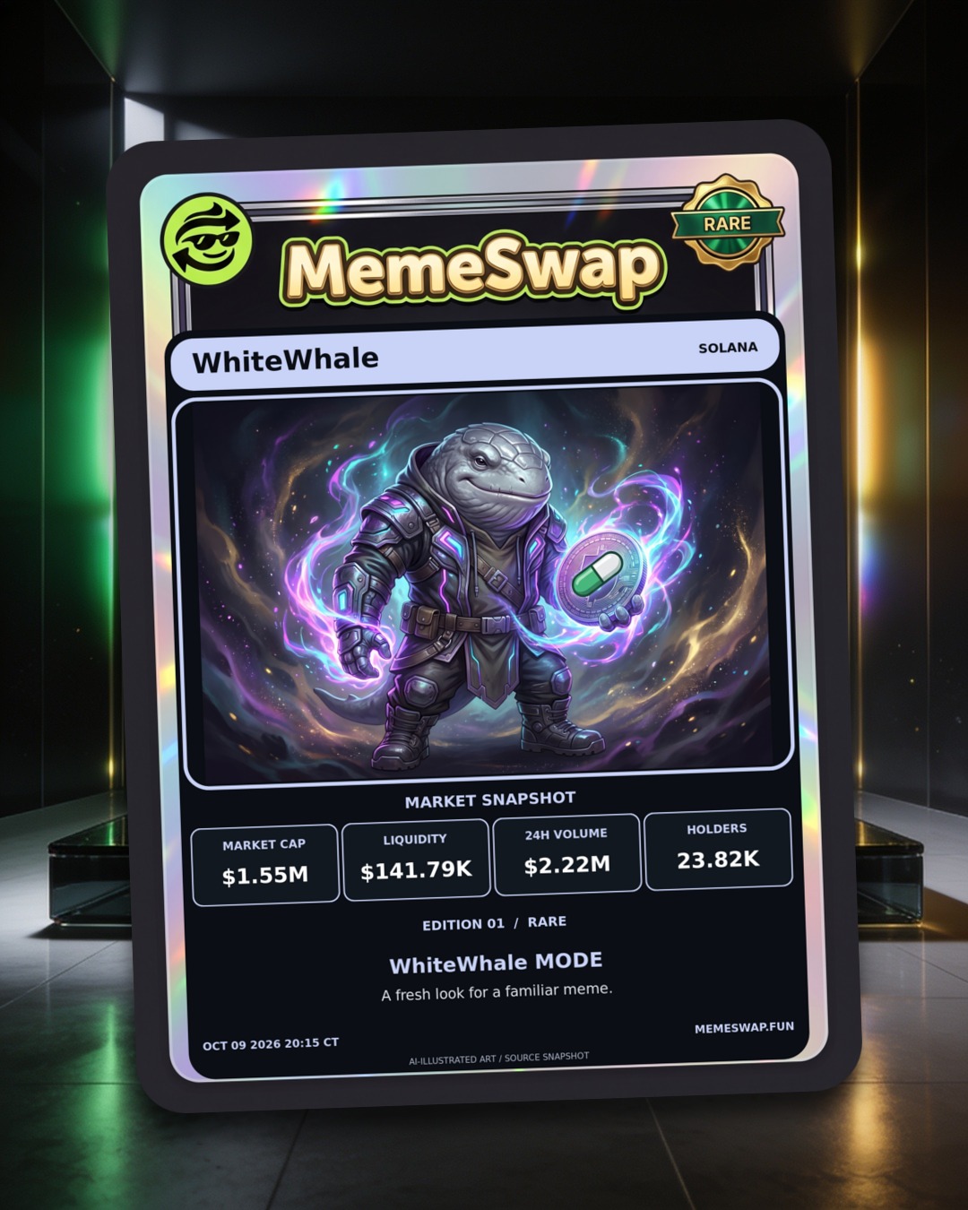 The White Whale (WhiteWhale), solana, RARE holographic MemeSwap collectible card, edition 1