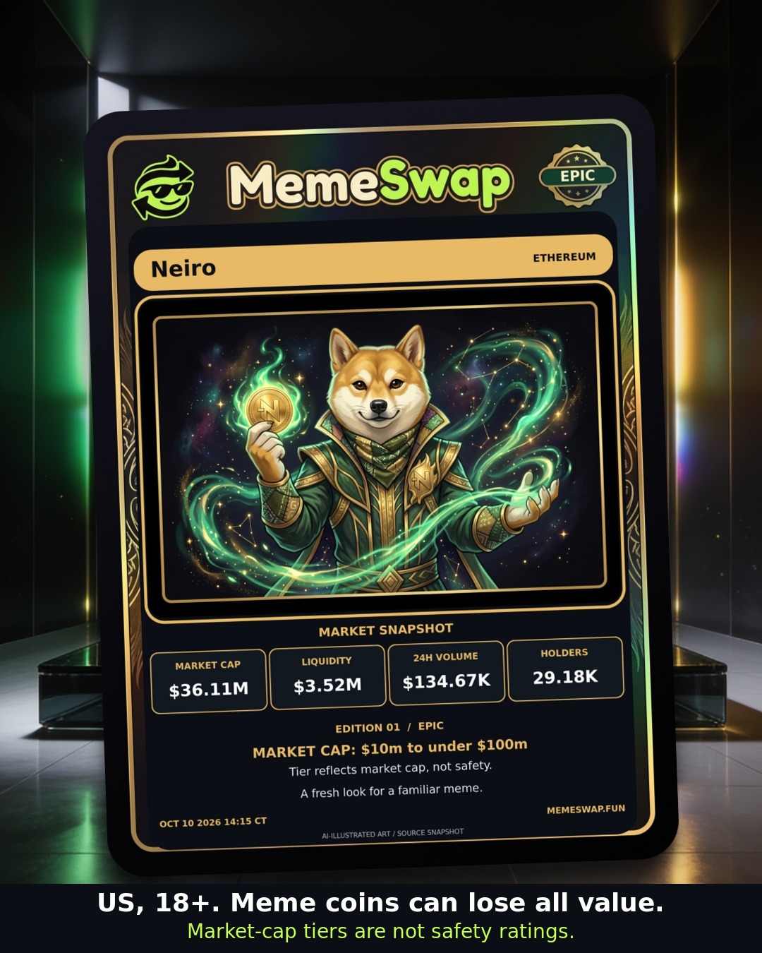 Neiro (Neiro), ethereum, EPIC holographic MemeSwap collectible card, edition 1