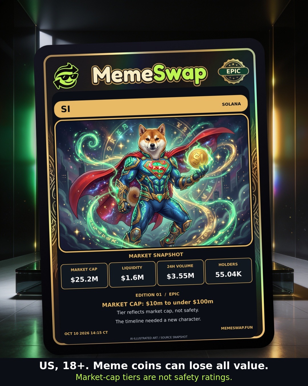 Super Inu (SI), solana, EPIC holographic MemeSwap collectible card, edition 1