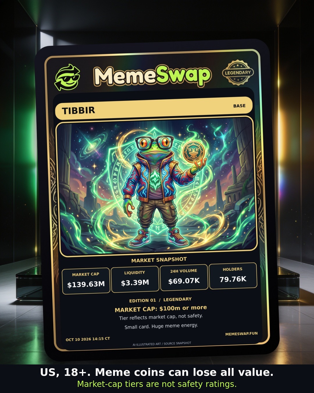 Ribbita by Virtuals (TIBBIR), base, LEGENDARY holographic MemeSwap collectible card, edition 1