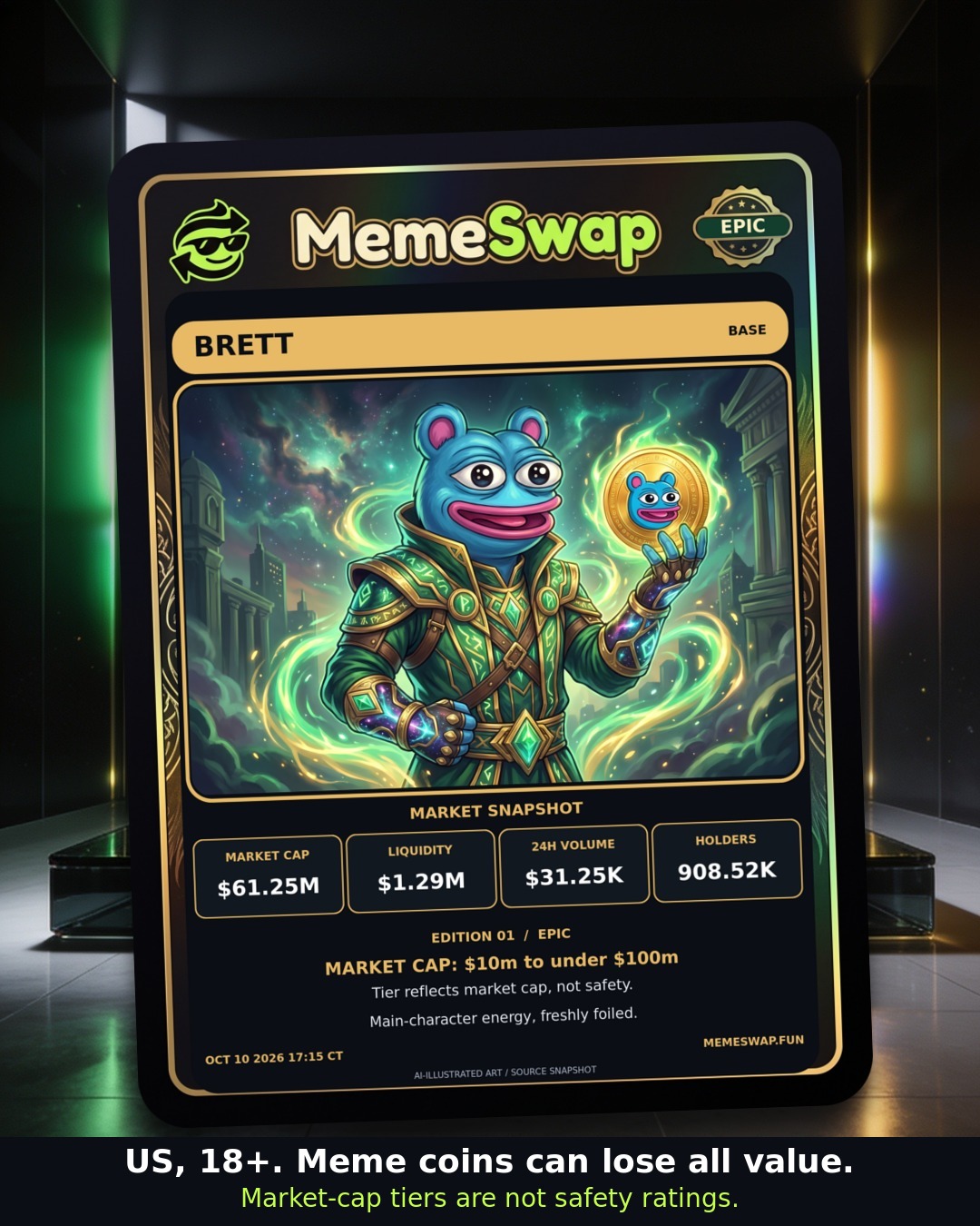 Brett (BRETT), base, EPIC holographic MemeSwap collectible card, edition 1