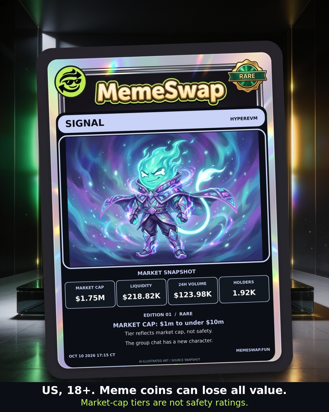 Signal (SIGNAL), hyperevm, RARE holographic MemeSwap collectible card, edition 1