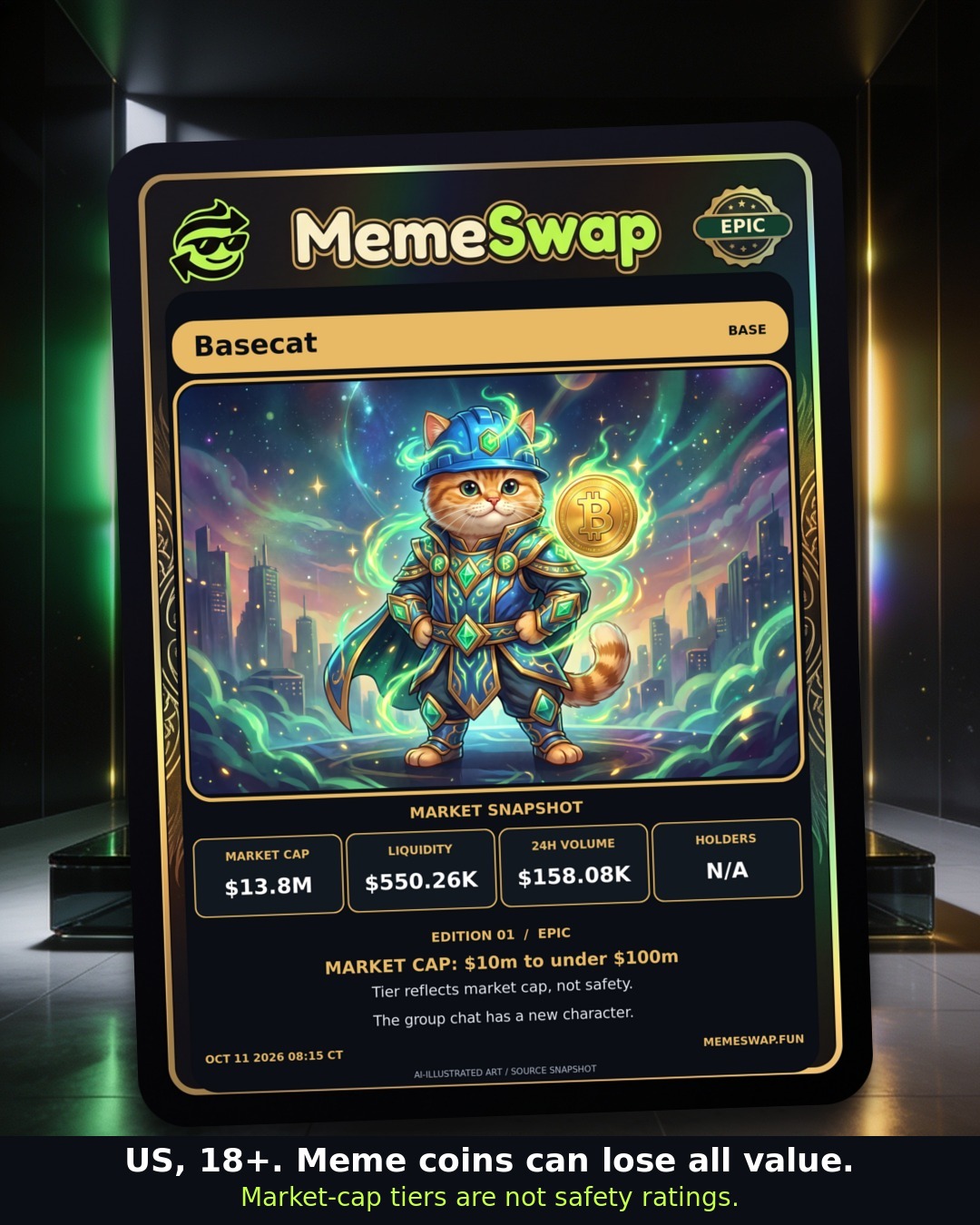 Basecat (Basecat), base, EPIC holographic MemeSwap collectible card, edition 1