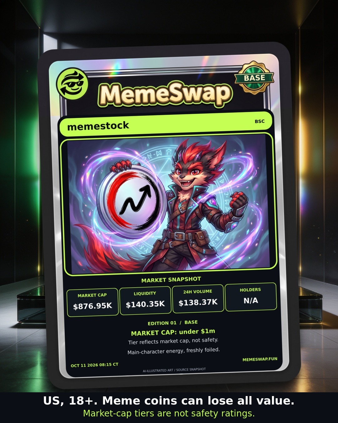 memestock (memestock), bsc, BASE holographic MemeSwap collectible card, edition 1