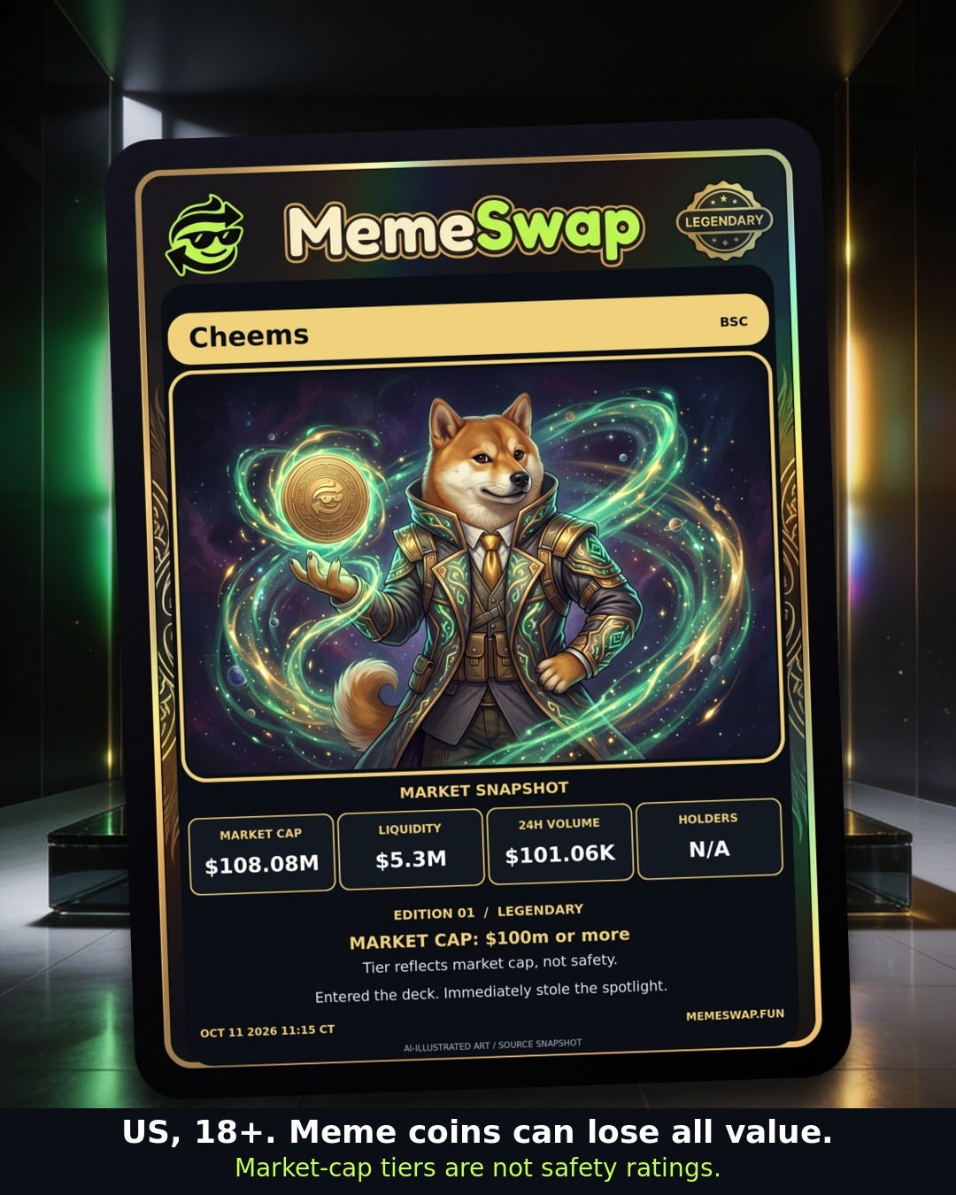 Cheems (Cheems), bsc, LEGENDARY holographic MemeSwap collectible card, edition 1