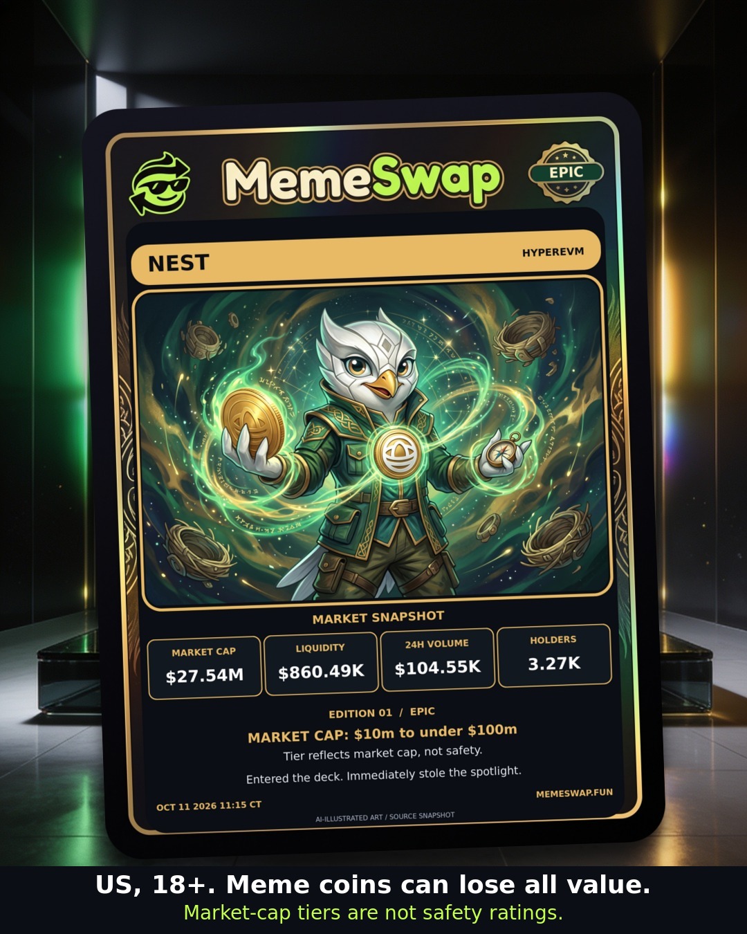 Nest (NEST), hyperevm, EPIC holographic MemeSwap collectible card, edition 1