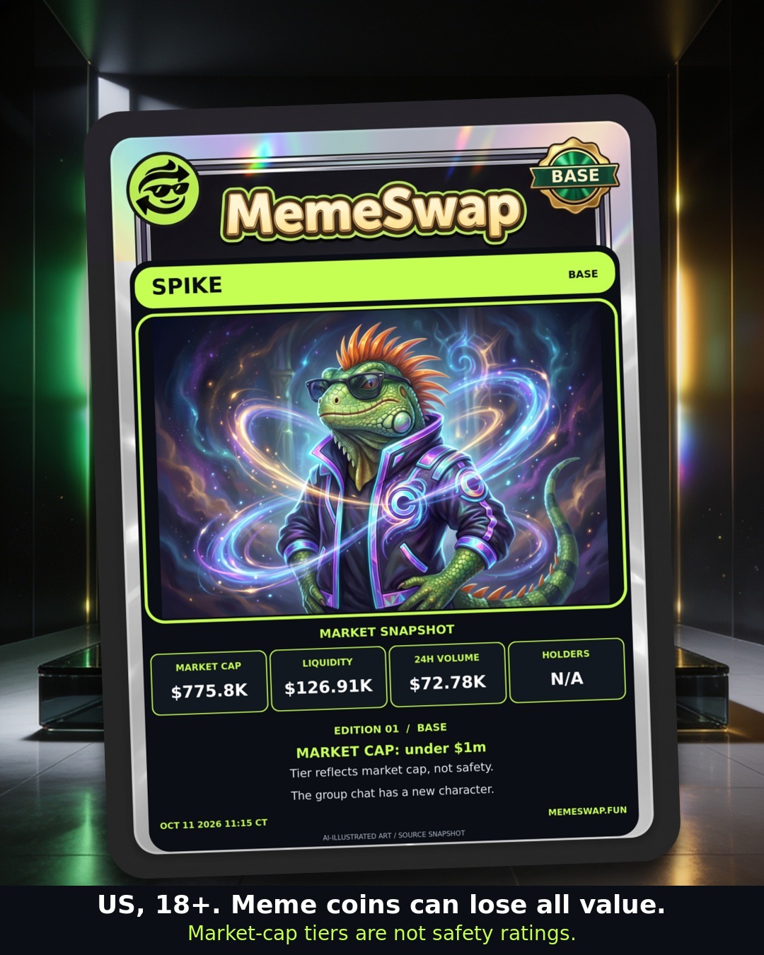 SPIKE (SPIKE), base, BASE holographic MemeSwap collectible card, edition 1