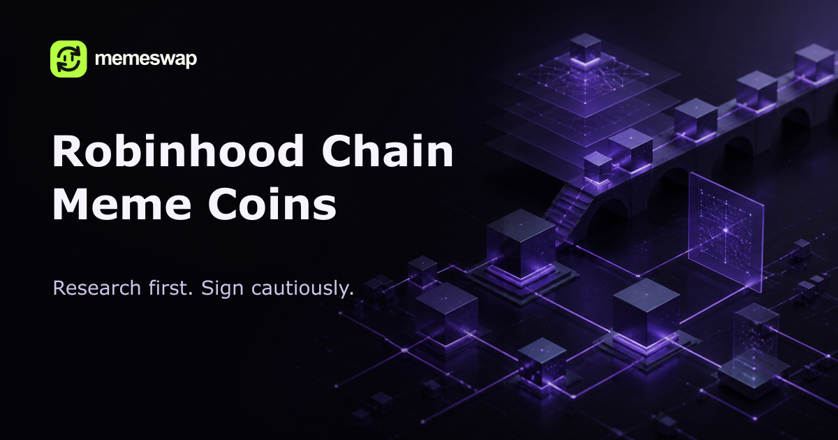 Purple and black network illustration for a Robinhood Chain meme coin research and signing-safety guide